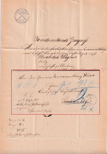 Bayern - Kürn 3/5 schwarzer Zier-K1 Typ 18a Postvorschußbrief n. Stadtamhof 1874