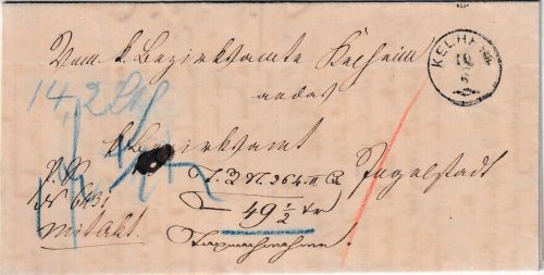 Bayern - Kelheim 10/6 schwarzer Zier-K1 Typ 18a Fahrpostbrief (Nachnahme) 1868
