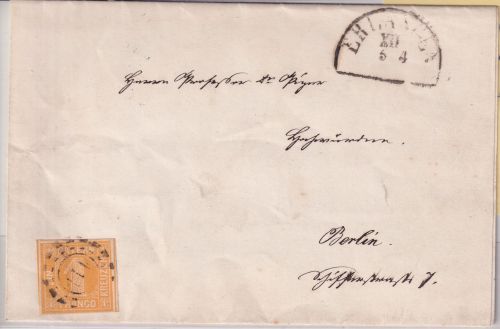 Bayern - 1 Kr. Quadrat gelb Drucksache/Verlobungsanzeige oMR 114 Erlangen 1864