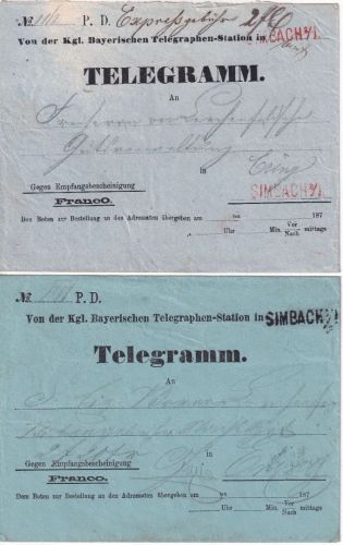 Bayern - Simbach a/I. schwarzer/roter L1 2 Telegrammumschläge (1x Express !!)