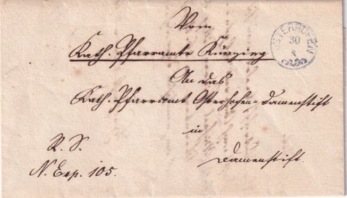 Bayern - Osterhofen 30/8 viol. Zier-K1 Typ 18b Dienstbrief Künzing 1872