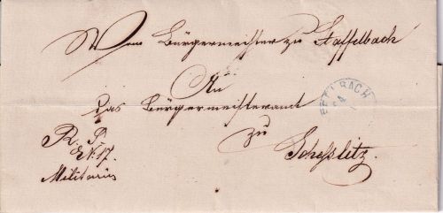 Bayern - Staffelbach 24/1 viol. kl. K1 Typ 17 Militariabrief n. Scheßlitz 1874