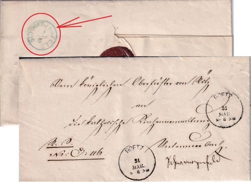 Bayern - Schwarzenfeld 1/4 blauer kl. K1 Typ 17 Dienstbrief v. Roetz 1872