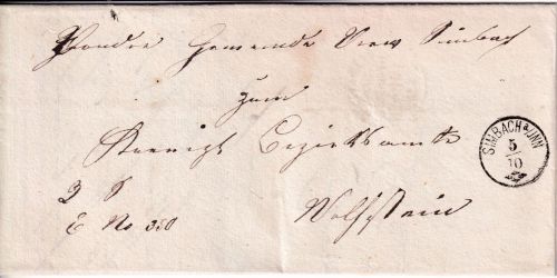 Bayern - Simbach a/Inn 5/10 schwarzer Zier-K1 Typ 18a Dienstbrief 1869