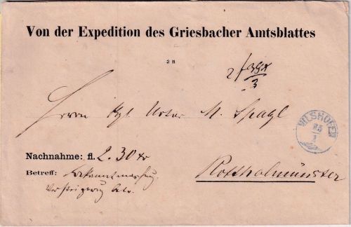 Bayern - Vilshofen 25/1 viol. Zier-K1 Typ 18a Nachnahmebrief n. Rotthalmünster