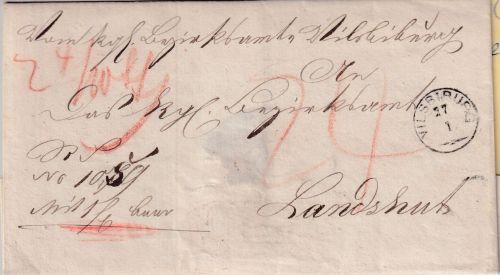 Bayern - Vilsbiburg 27/1 schwarzer Zier-K1 Typ 18a Geldbrief n. Landshut 1869