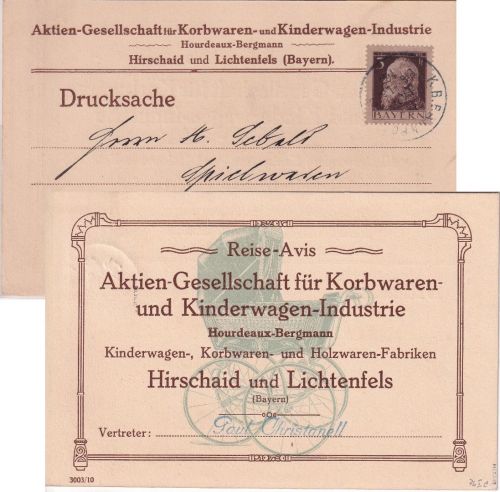 Bayern - 3 Pfg. Luitpold c-Farbe ! Drucksachenkarte K.B. Bahnpost Eis-La-2 1912
