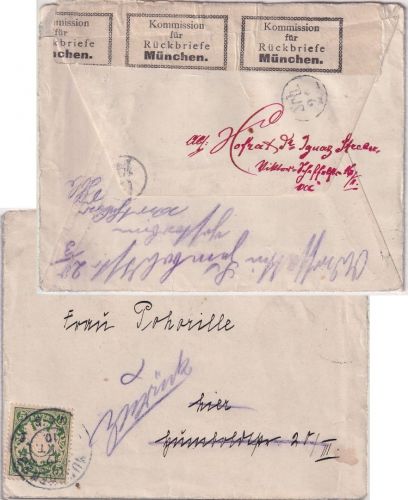 Bayern - 5 Pfg. Wappen Ortsbrief München 1910 - Kommission f. Rückbriefe München