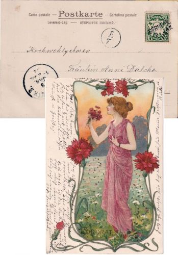 Bayern - Berneck 9. JAN 02 Aushilfs-L3 Karte (Jugendstil/Glitter) n. Bayreuth
