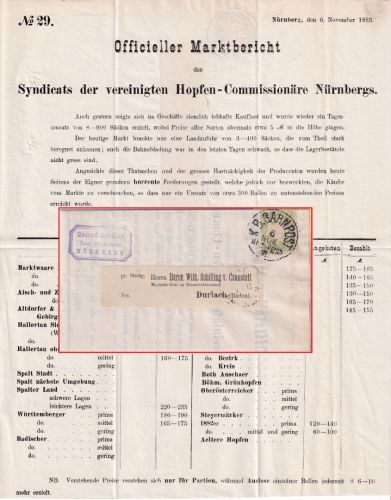 Bayern - 3 Pfg. Wappen Drucksache K.B.Bahnpost Nürnberg/Augsburg 1883