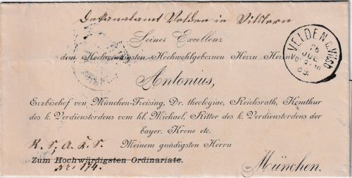 Bayern - Velden b. Vilsb. K1 Bischofsbrief (Antonius) n. München 1889
