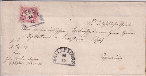 Bayern - 3 Kr.Wappen gez. Bischofsbrief HKS Mallersdorf 24/11 - Regensburg 1871