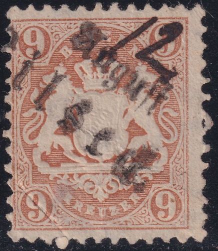 Bayern - Vilseck Fraktur-L2 + hds. Tag "12" 9 Kr. Wappen gez. Einzelmarke Mängel
