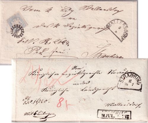 Bayern - 6 Kr. Wappen geschn. "Wendebrief" gMR 299 Mallersdorf 5/7 (1867)