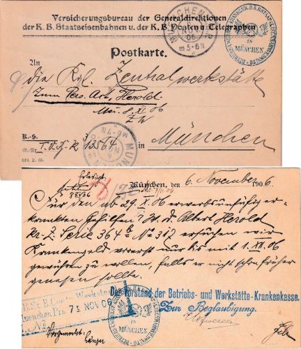 Bayern - München 1906 Ortskarte/Regierungssache Versicherung Staatseisenbahnen