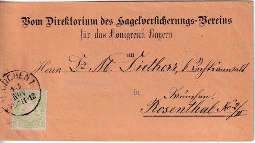 Bayern - 1 Kr. Wappen gez. Ortsbrief (Vordruck !) K1 München 13. NOV