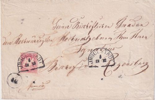 Bayern - 3 Kr Wappen gez. Bischofsbrief Landbriefträger "GM" HKS Ingolstadt 1871
