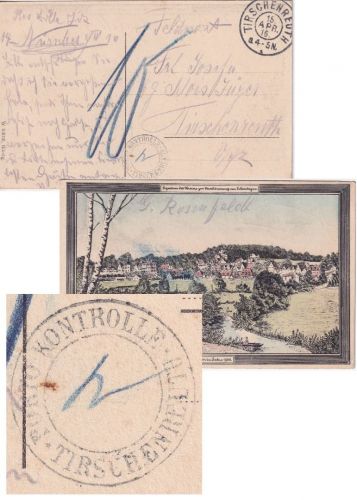 Bayern - Tirschenreuth Portokontrolle K2 Feldpostkarte v. Nürnberg 1916