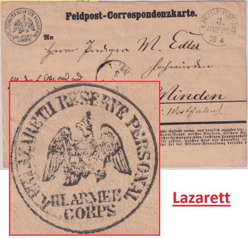 NDP - K.Pr. Feld-Post-Amt 3. Armee Cps. K1 Feldpost-Correspondenzkarte 1871
