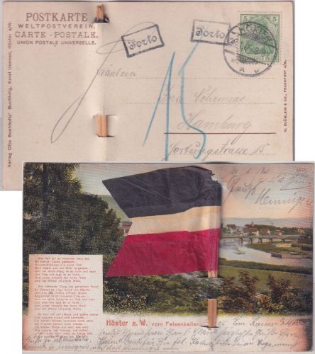 DR - 5 Pfg. Germania "modifizierte" Karte Höxter - Hamburg 1905 - Nachporto