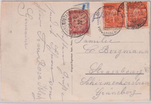DR/Frankreich - 2x150 Pfg. Schnitter Karte Neustadt Strassburg 31.7.22 Nachporto