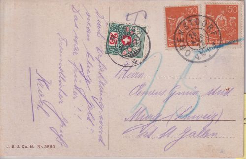 DR/Schweiz - 2x150 Pfg. Schnitter Karte Oberstdorf - Murg 26.8.22 - Nachporto