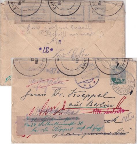 DR/Österreich - Rückbriefstelle d. OPD München Brief Berchtesgaden 1921