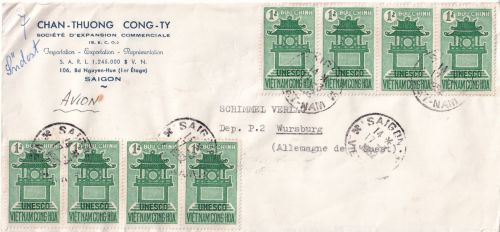 Vietnam (Süd) - 8x1 D. 15. Jahrestag UNESCO Luftpostbrief Saigon - Würzburg 1962