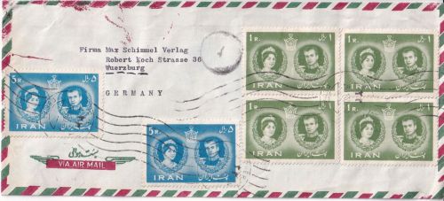 Persien - 4x1+2x5 R. Hochzeit Luftpostbrief Teheran - Würzburg 1960
