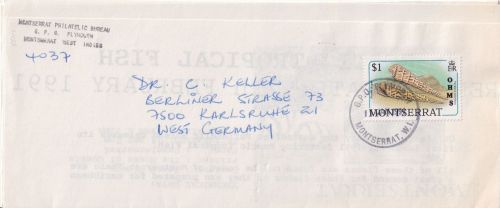 Montserrat - 1$ Meeresschnecke/OHMS Drucksache Plymouth - Karlsruhe 1991