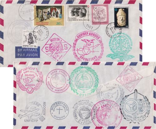 Österreich/AUSCON - Dreiländer-Frankatur + div. Cachet Zypern 1987