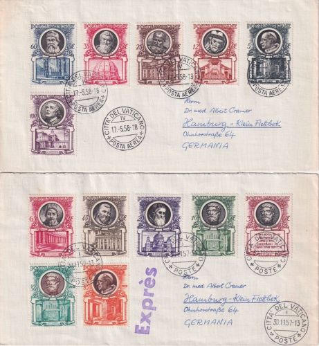Vatikan - Päpste/Baugeschichte Satz 2 Briefe n. Hamburg-Kleinflottbek 1957/58