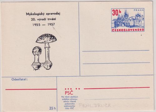 CSSR - 30 H. Ganzsache priv. Zudruck Mykologicky zpravodaj 1955-1957 ungebraucht