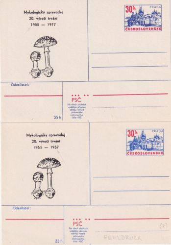 CSSR - 30 H. Ganzsache priv. Zudruck Mykologicky zpravodaj 1955-1957 Fehldruck