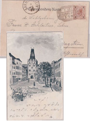 Österreich - 2 Kr. FJ AK (Stadtturm) Braunau - Sarmingstein 1898