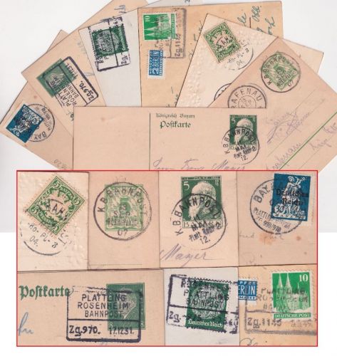 Bayern/Bizone - Plattling Rosenheim Bahnpost 6 Belege 1904/1949