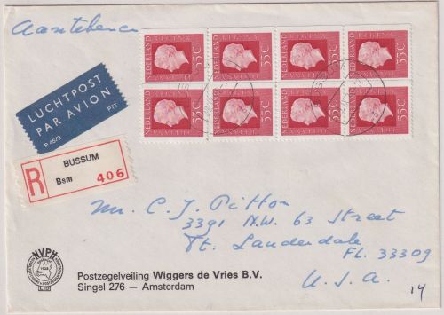 Niederlande - 8x55 C. Juliana Lupo-Einschreibebrief Bussum - Ft. Lauderdale 1978