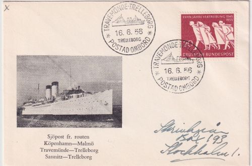 BRD - Schiffspost Travemünde Trelleborg Schmuckbrief n. Stockholm 1956