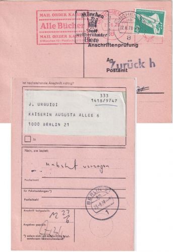 BRD - 40 Pfg. I&T Anschriftenprüfung München - Berlin 1978