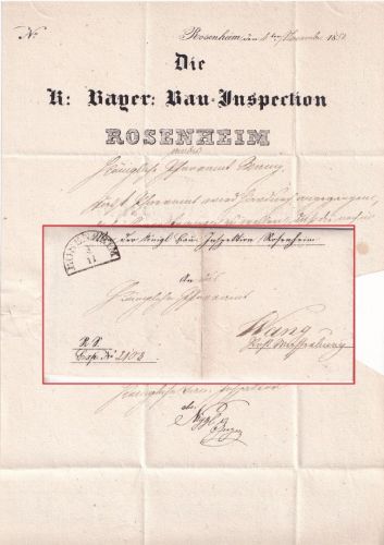 Bayern - Rosenheim 8/11 HKS Dienstbrief (Briefkopf !) n. Wang b. Wasserburg 1853