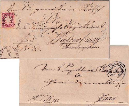 Bayern - Burgwinheim 42/2 HKS Brief 10 Pfg. Wappen weite Welle n. Wasserburg
