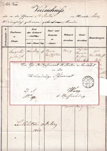Bayern - Landshut 29. MAR 1864 OPA-Stpl. Dienstbrief n. Wang b. Wasserburg