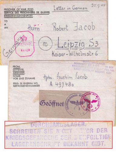 England - Durchgangslager 25.9.44 Kriegsgefangenenbrief n. Leipzig OKW-Zensur
