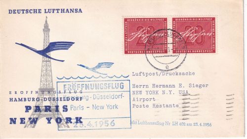 BRD - Lufthansa Erstflug Hamburg - New York 23.4.56 Luftpostdrucksache