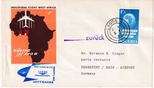 Nigeria - Lufthansa-Erstflug Lagos - Frankfurt a/M. 5.3.1962