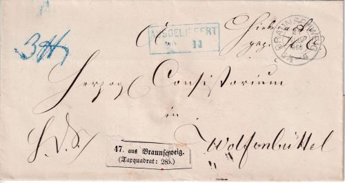 Braunschweig - Paketbegleitbrief (Aufkleber !) n. Wolfenbüttel 1866