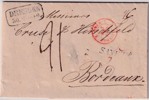 Sachsen/Frankreich - Dresden 30. Mrz 40 Ra2 Brief L1 Saxe TT n. Bordeaux