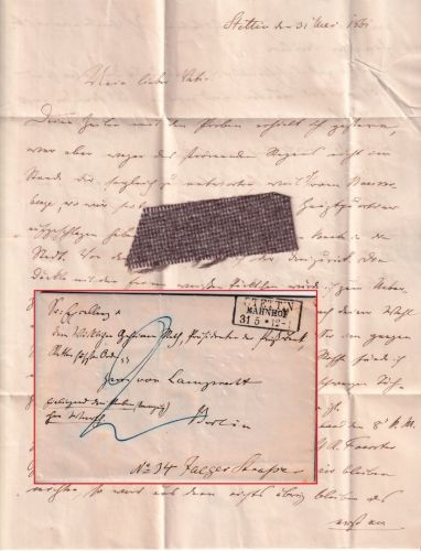 Preussen - Stettin bahnhof 31/5 Ra2 Brief/Muster ohne Wert n. Berlin 1861