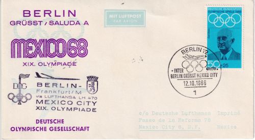 BRD - 50 Pfg. Olympiade Luftpost-Drucksache n. MEXIKO SST Berlin 1968
