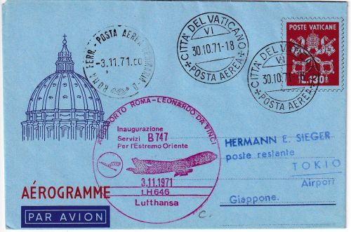 Vatikan - Lufthansa Erstflug Vatikan - Tokyo 3.11.71 130 L. GA/Aerogramme